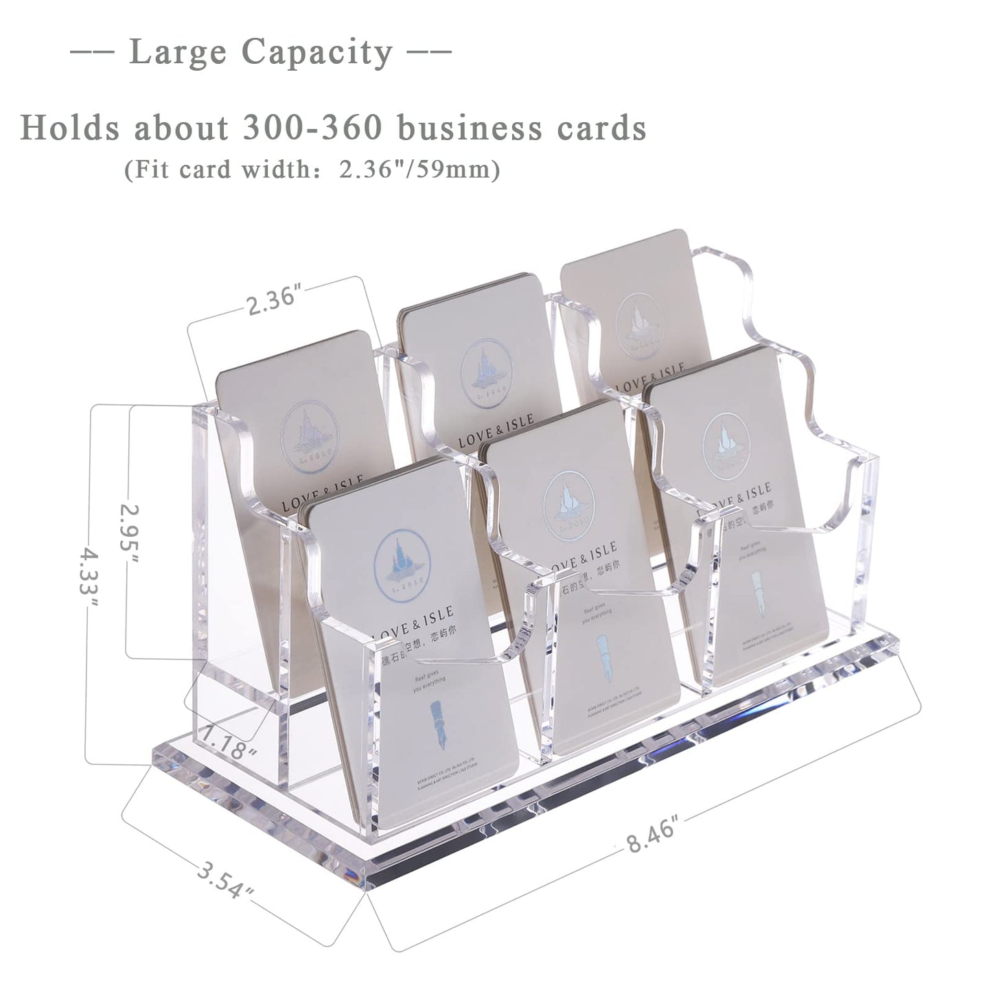 SANRUI Clear Acrylic Business Card Holder for Desk, 2-Tier 6-Slot Vertical