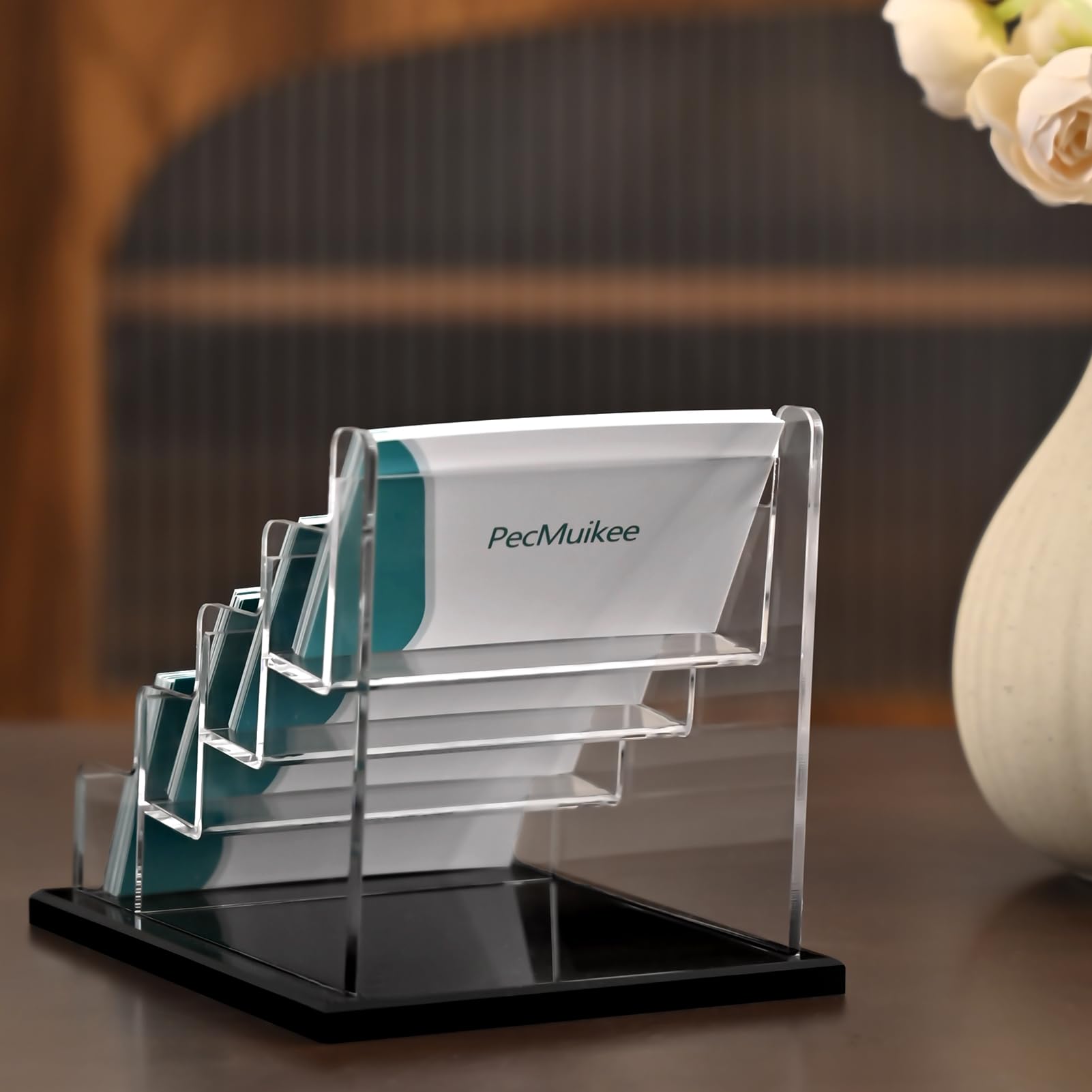 PecMuikee Business Card Holder for Desk，Acrylic Business Card Display Stand,Multiple Business Card