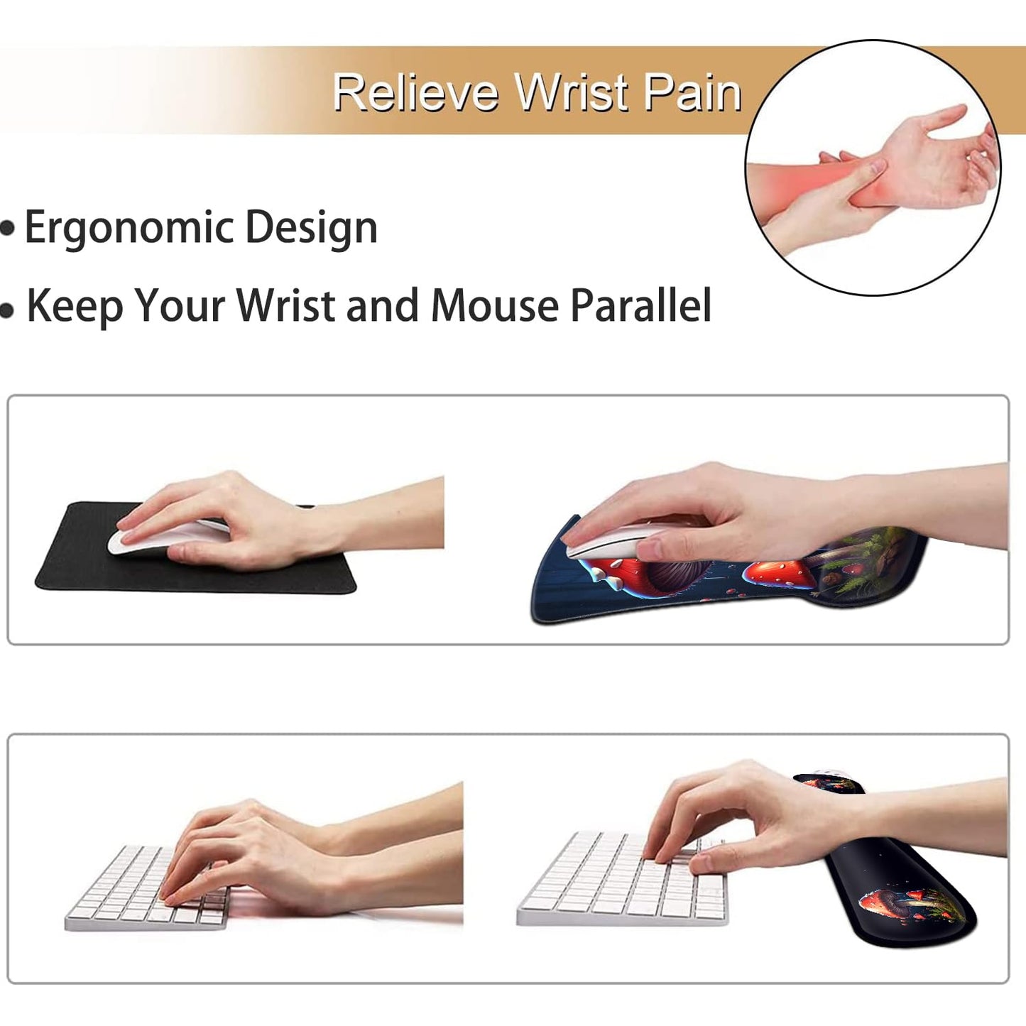 Keyboard Wrist Rest and Mouse Pad Wrist Support Set, Ergonomic Gel Mouse Pad Wrist Rest with