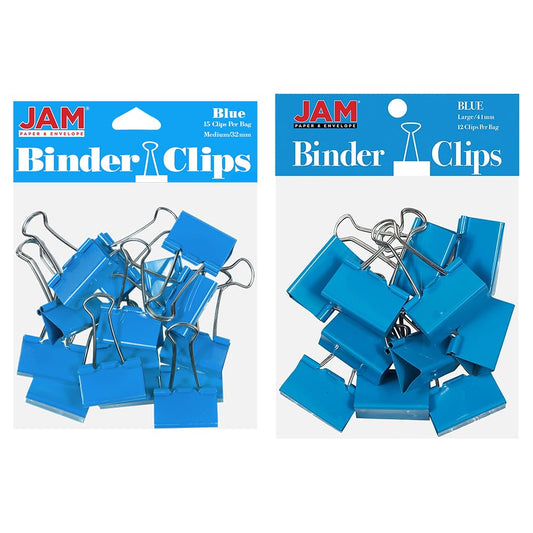 JAM PAPER Colorful Binder Clips Assortment - Medium & Large Size - Blue Binderclips - 27 Clips/Pack