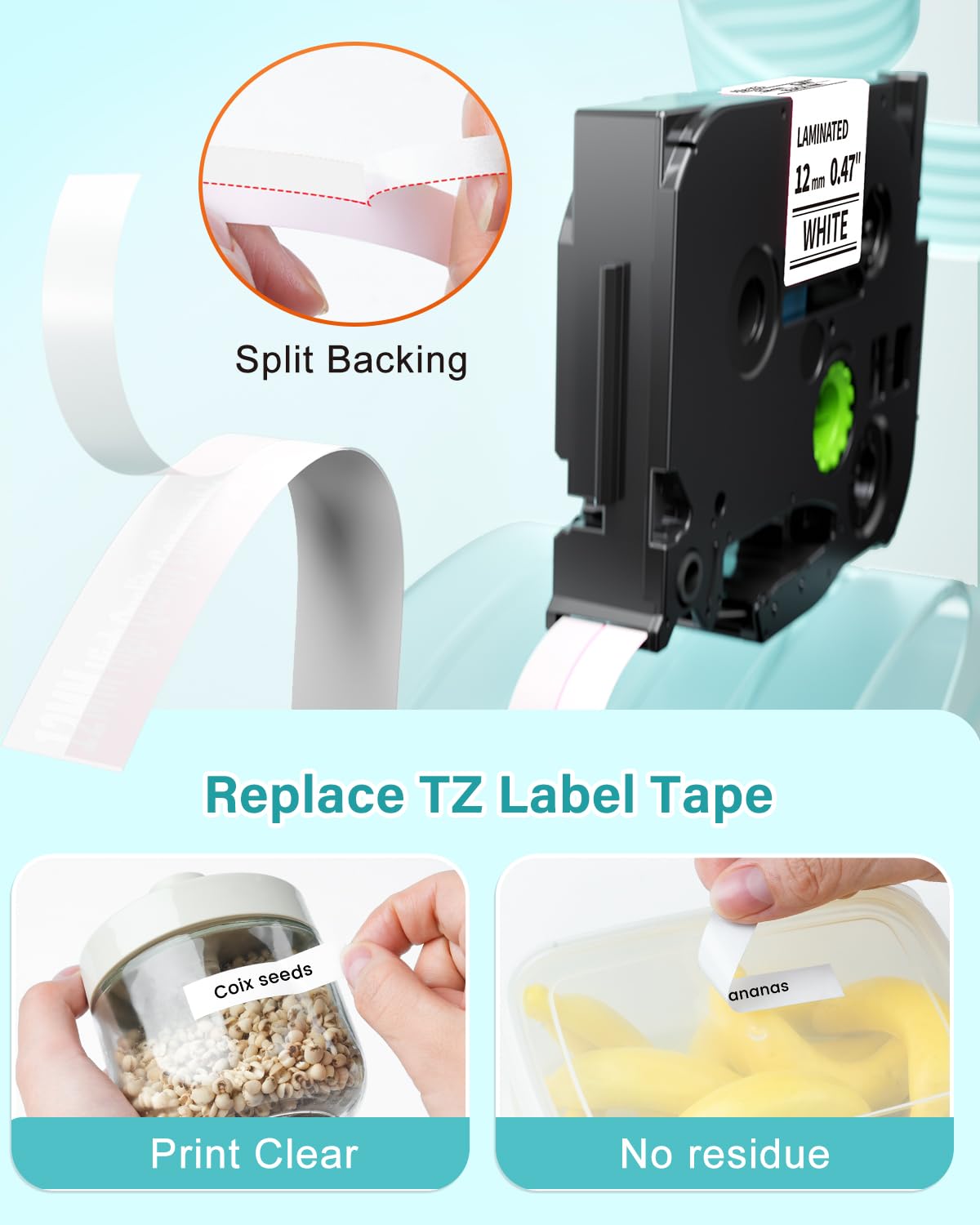 Colorty 12mm Colored Label Tape Replacement for Brother Label Maker Tape