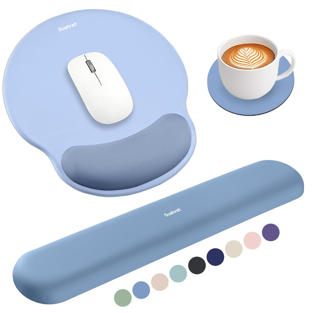 Sushret Mouse Pad and Keyboard Wrist Rest, 3-in-1 Gel Memory Foam Ergonomic Mouse Pad with Wrist