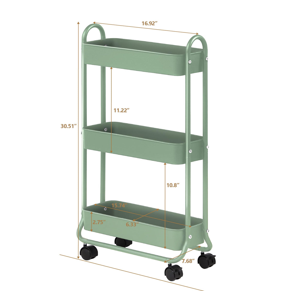 SunnyPoint Slim Rolling Storage Cart, 3 Tier Bathroom Storage Organizer Bathroom, Laundry Utility