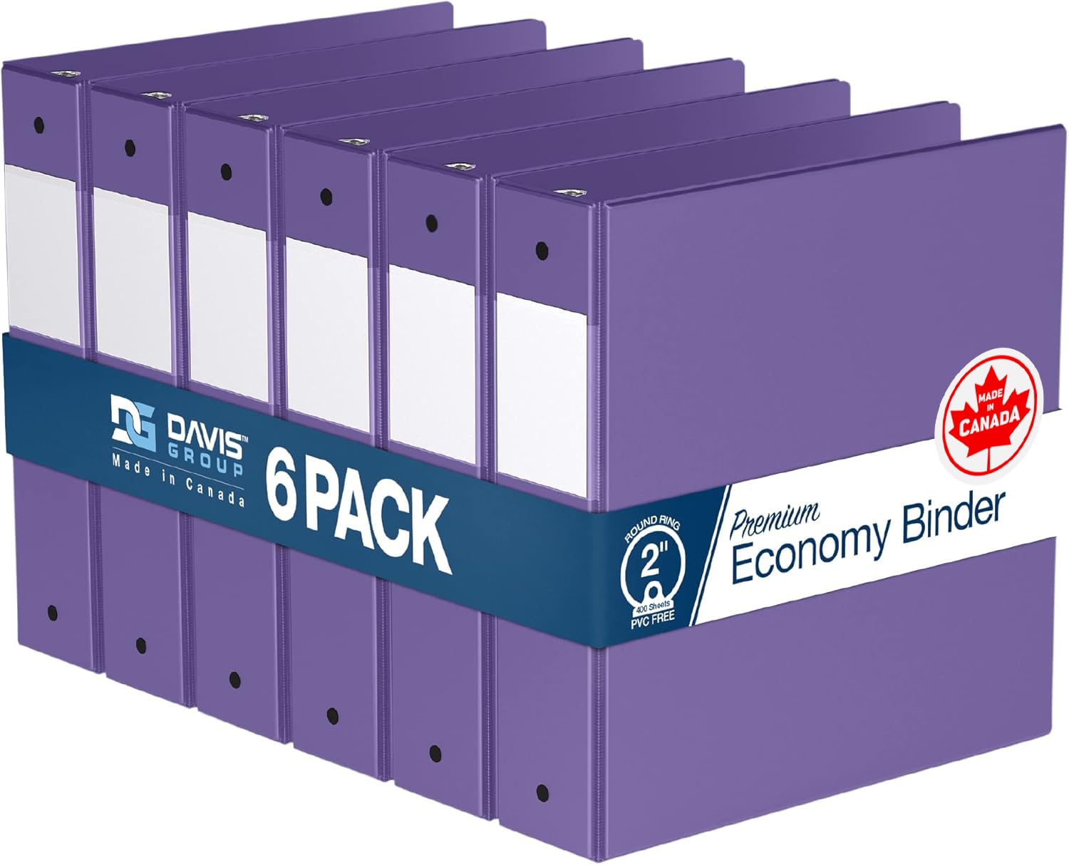 Premium Economy 3-Ring Binder, Spine Label, 2" Round Rings, 6 Pack