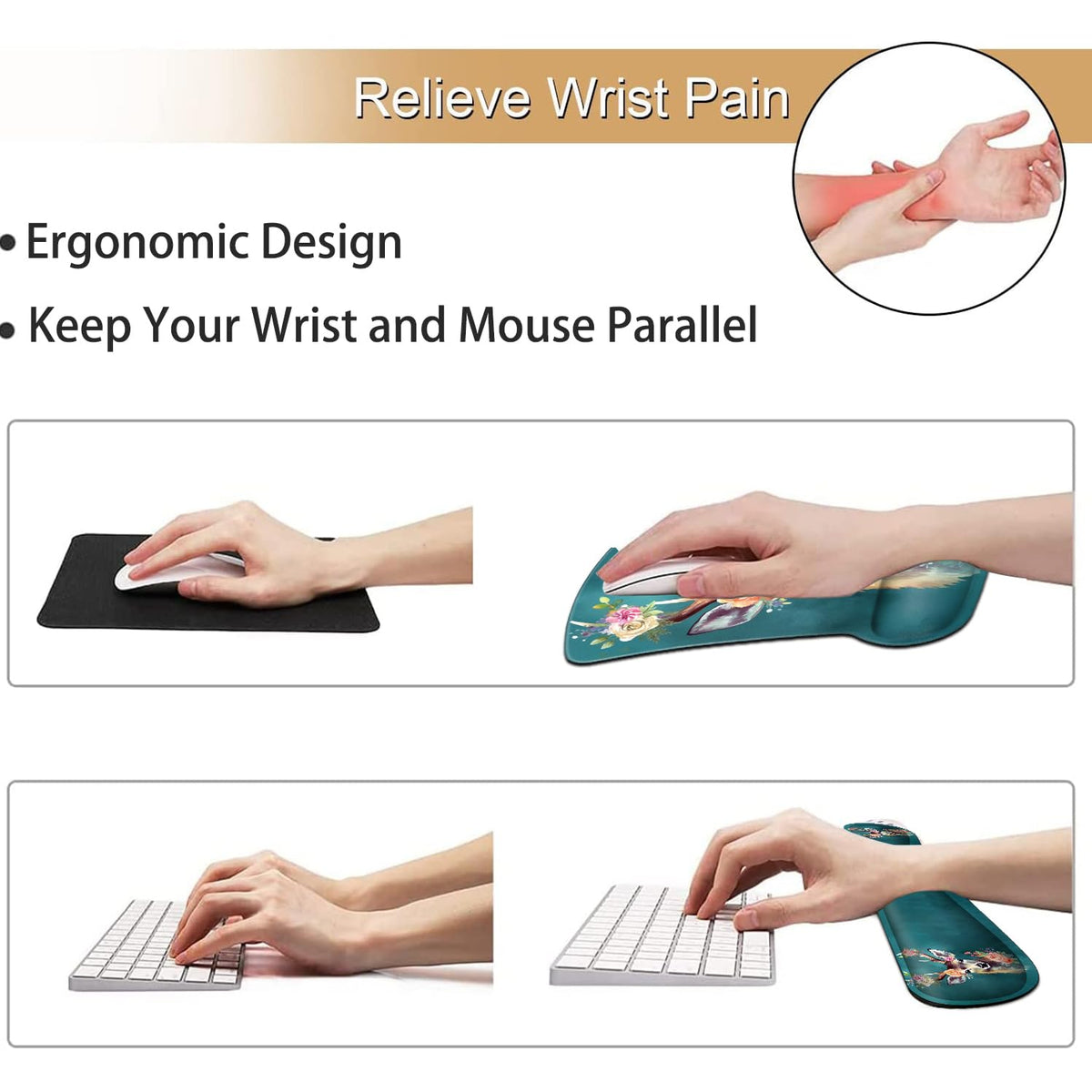 Keyboard Wrist Rest and Mouse Pad Wrist Support Set, Ergonomic Gel Mouse Pad Wrist Rest with