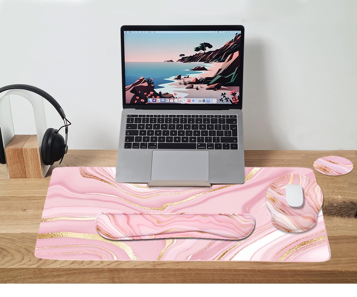 4-in-1 Gaming Mouse Pad Wrist Support Set，Desk Pad + Mouse Pad with Wrist Rest + Keyboard Wrist