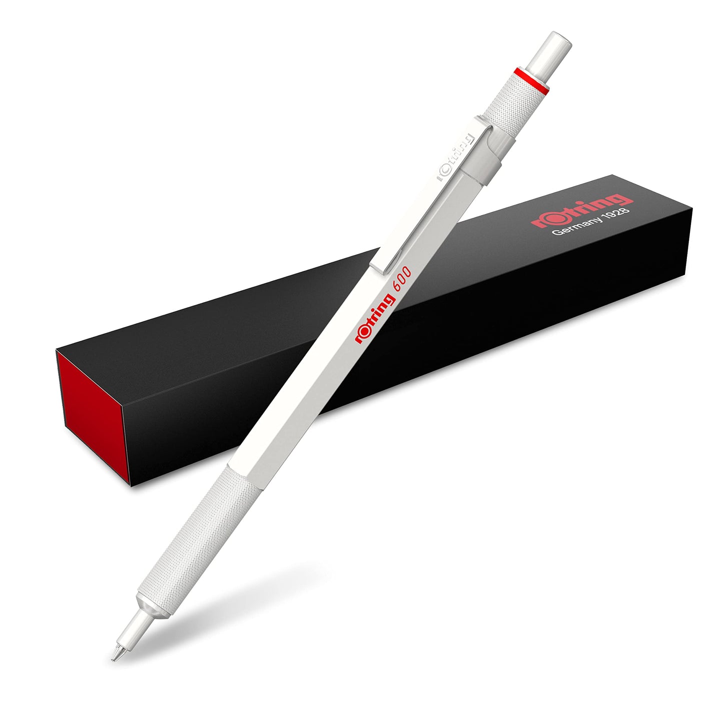 Rotring 600 Metallic Metal Ballpoint Pen, Medium Point, Black Ink, Pearl White Barrel, Refillable