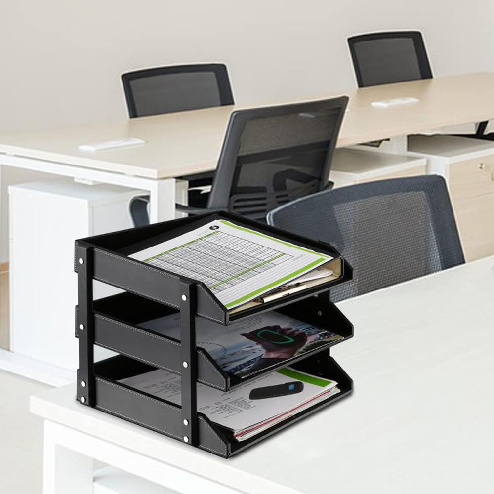 Leather Desk Organizer, NIFIVE Stackable Document Tray, Perfect Desktop Organization Holder for