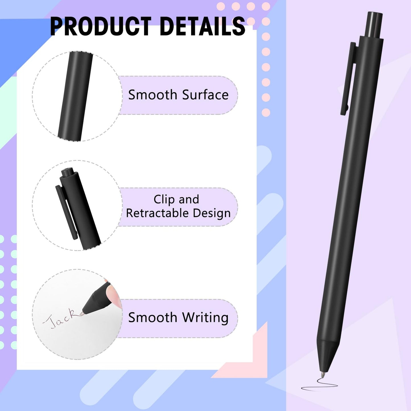 Teling 100 Pcs Ballpoint Pens Retractable Comfortable Cute Stylish Writing Pens in Medium Point 1.0