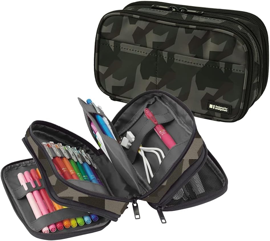 LIHIT LAB Large Capacity Triple Zipper Pencil Case For School Office College, Big Capacity 8