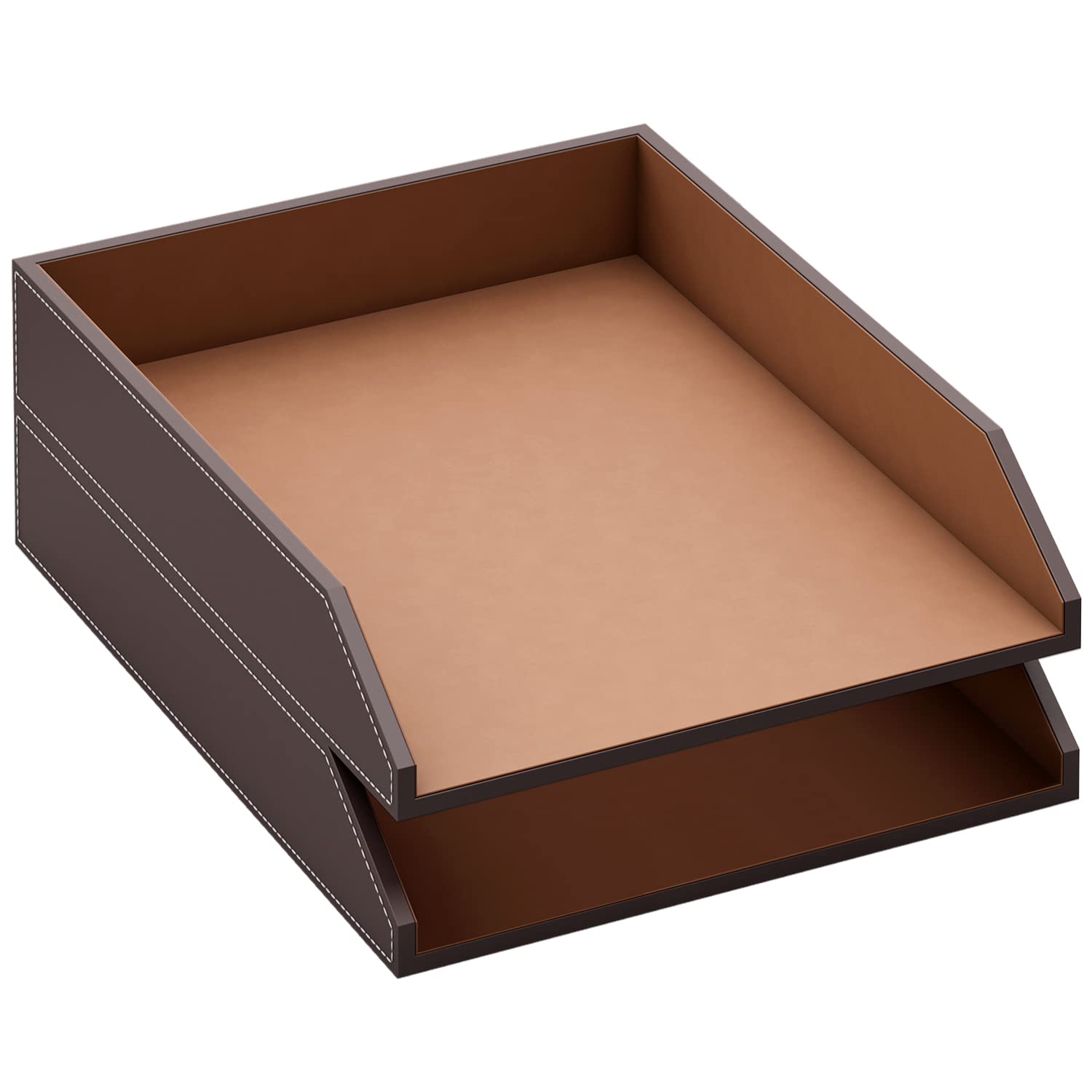 Leather Letter Tray, Thipoten Stackable Desk Organizer Holder for Office Supplies, Paper, File