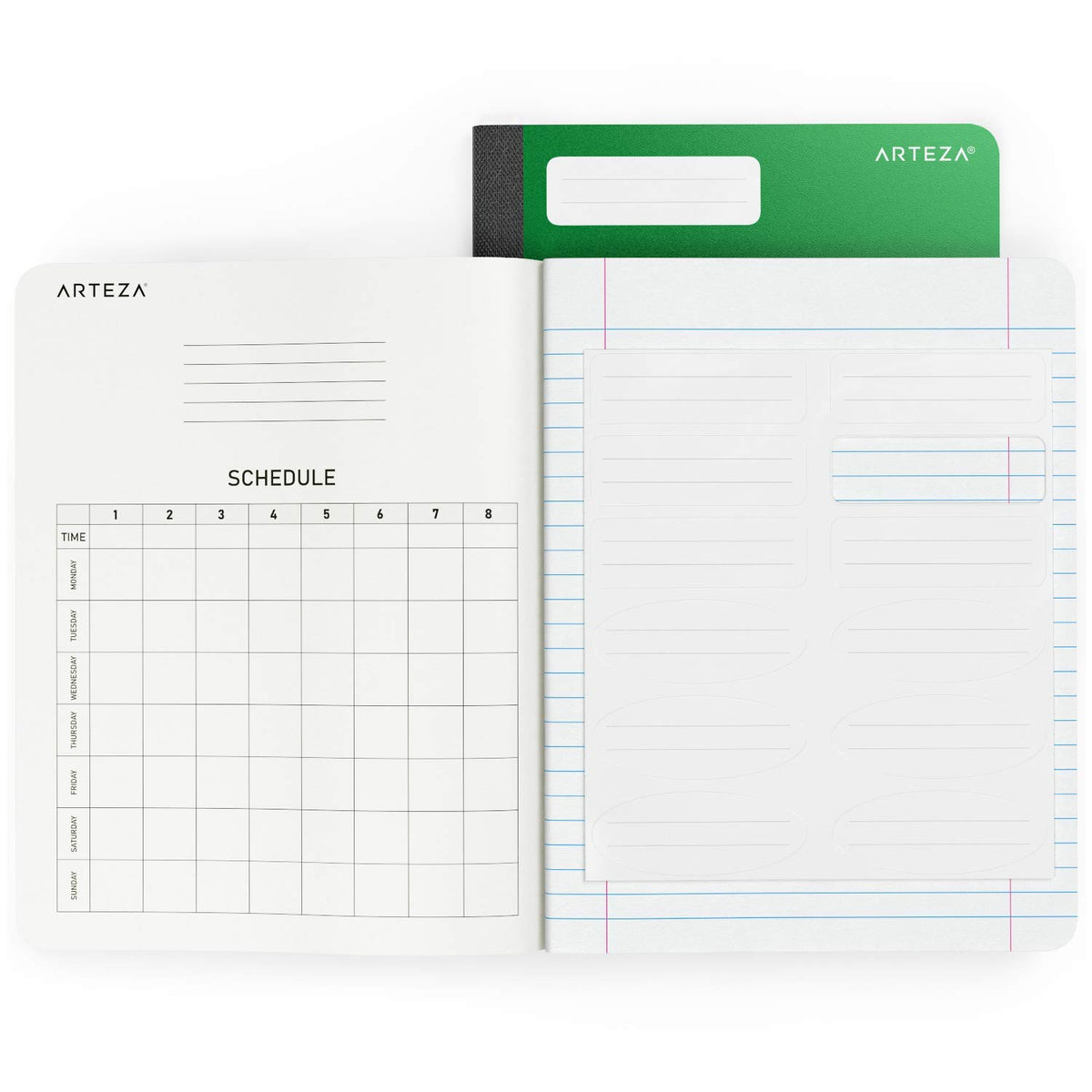 Arteza Composition Books, Wide Ruled, 100 Sheets, 4 Colors, 9.75x7.5-inch, Double Sided for