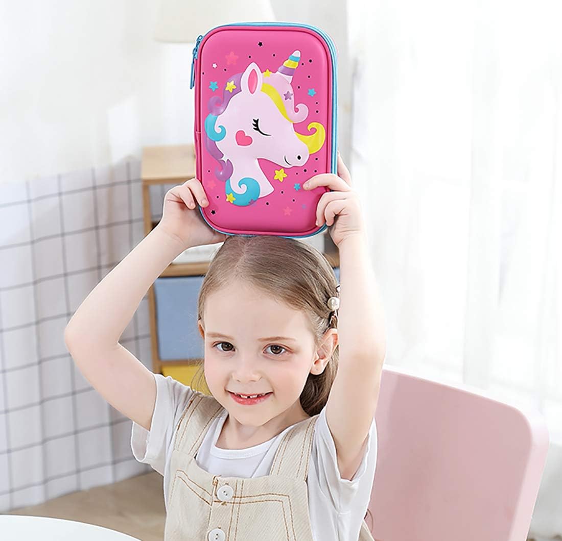 Pencil Case for Girls, 3D Cute EVA Unicorn Pen Pouch Stationery Box Anti-Shock Large Capacity