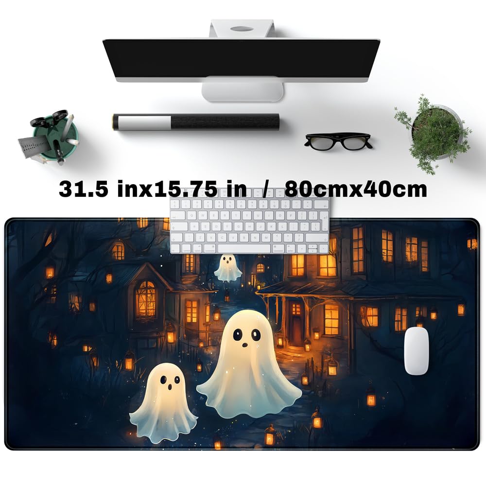 Cute Desk Mat Ghost Cartoon Mouse Pad Haunted House Style Desk Pad, Gaming Mouse Pad XXL Mouse