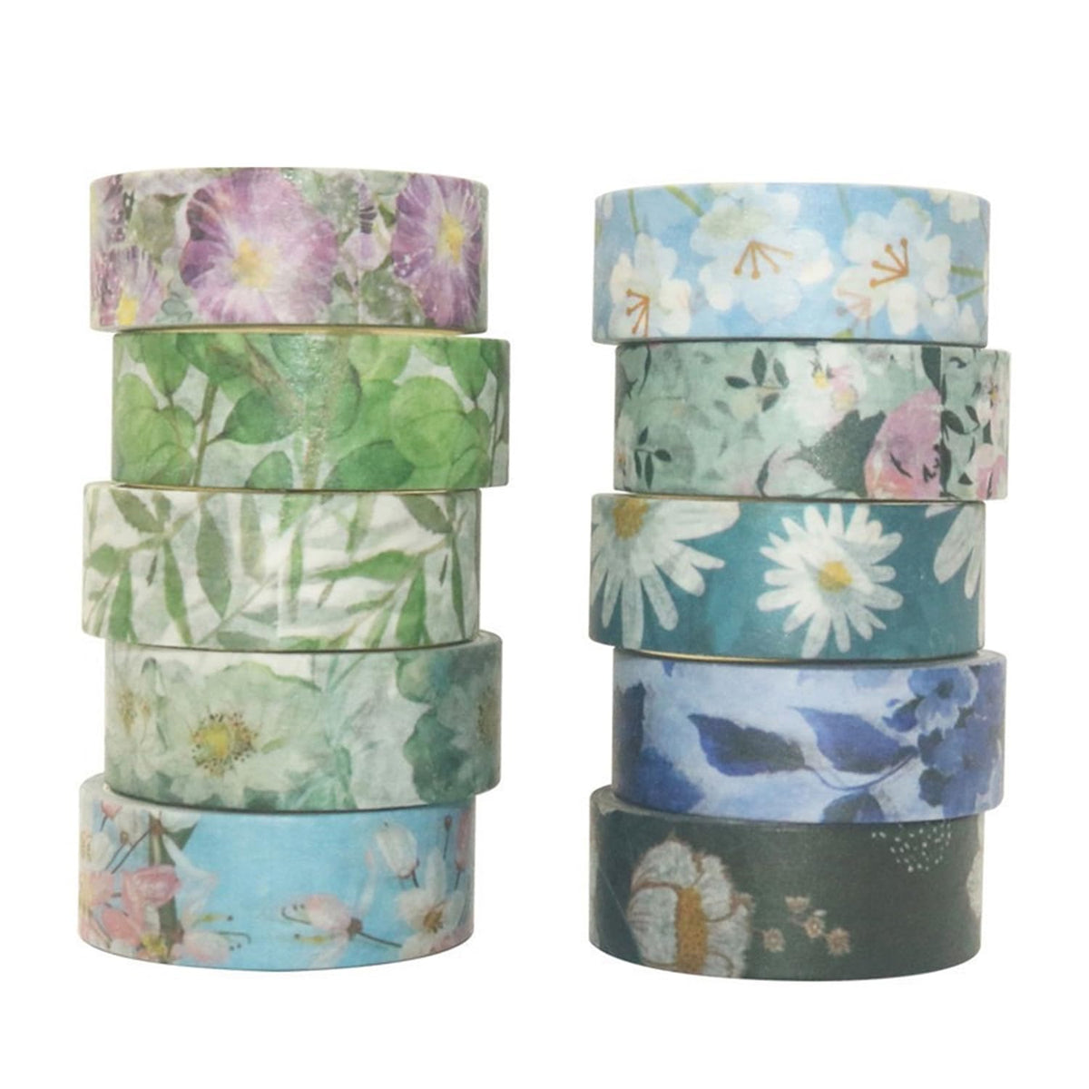 Spring Flower Washi Tape Set 10 rolls - 15 mm Floral Decorative Tape