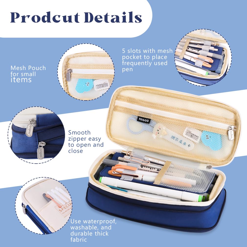 iSuperb Foldable Pencil Case Zipper Big Capacity Aesthetic Canvas Pencil Pouch Compartments