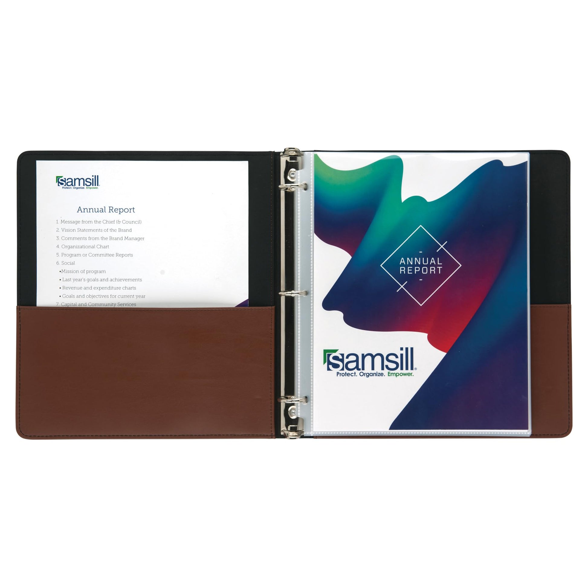 Samsill 1 Inch 3 Ring Binder, Leather, Brown with Contrast Stitching, 8.5X 11 Inch, 3 Rings