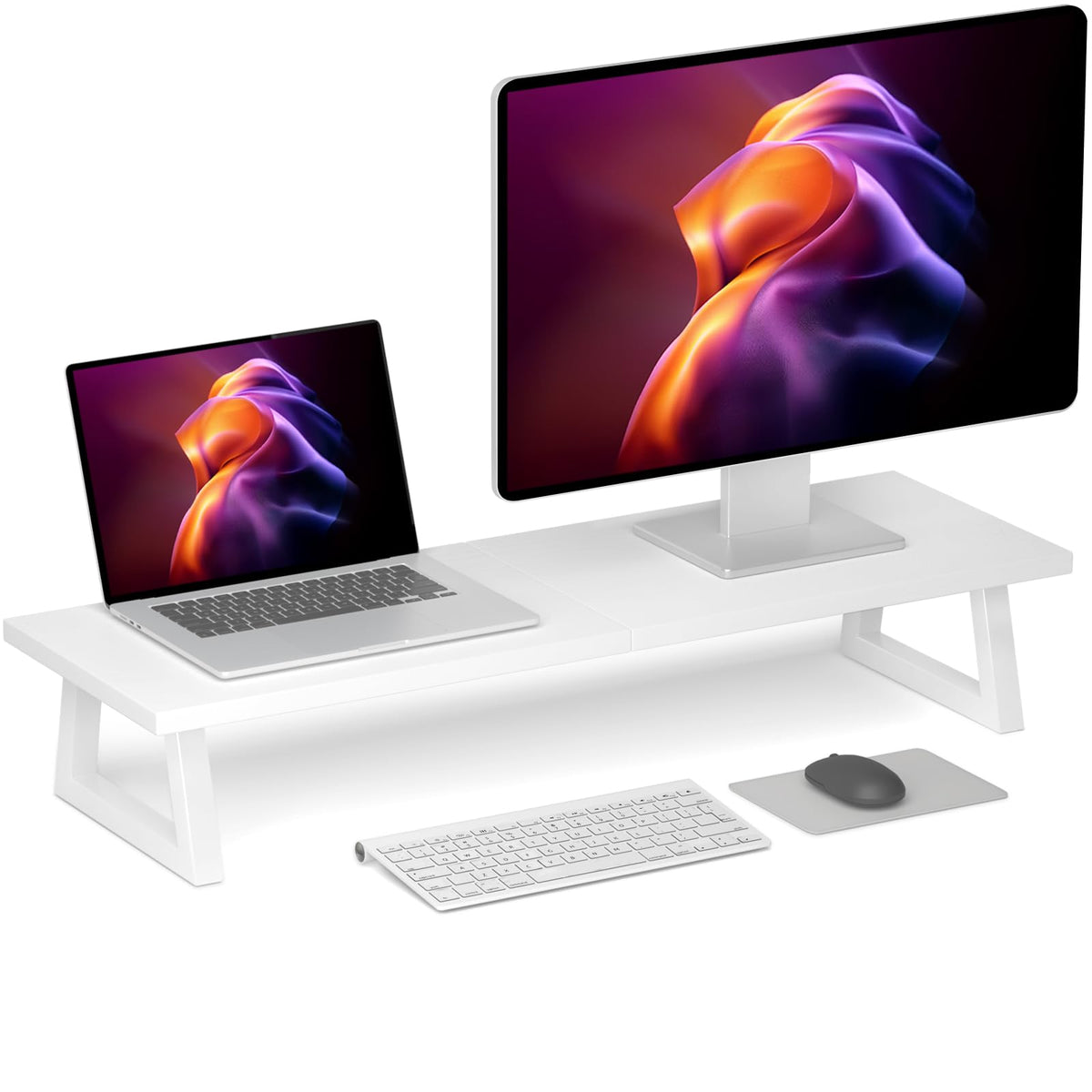 TEAMIX White Dual Monitor Stand Riser, 31.5 inch Long Stand, Desk Organizer
