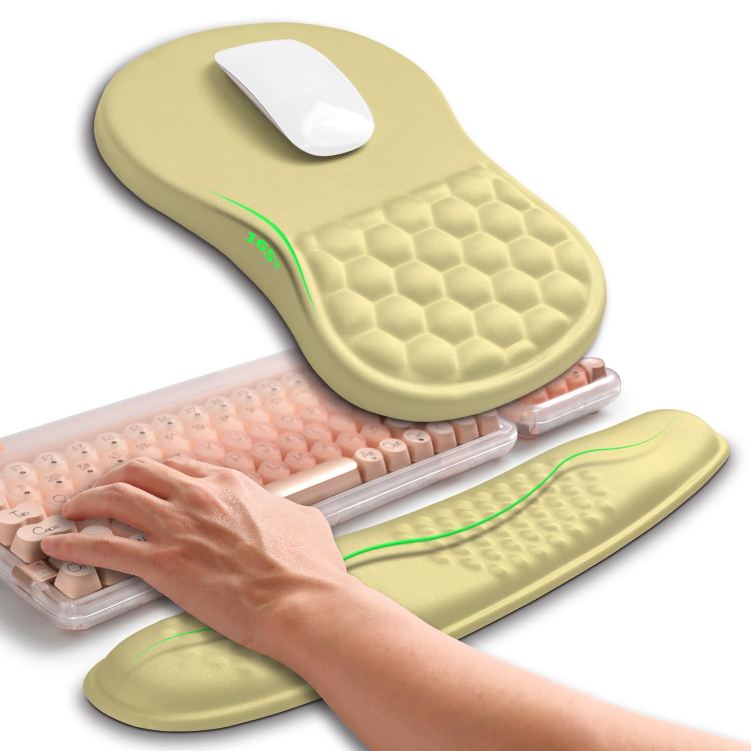 Hokafenle 2in1 Combination, Wave Keyboard Wrist Rest and Ergonomic Curvature Mouse Pad Wrist