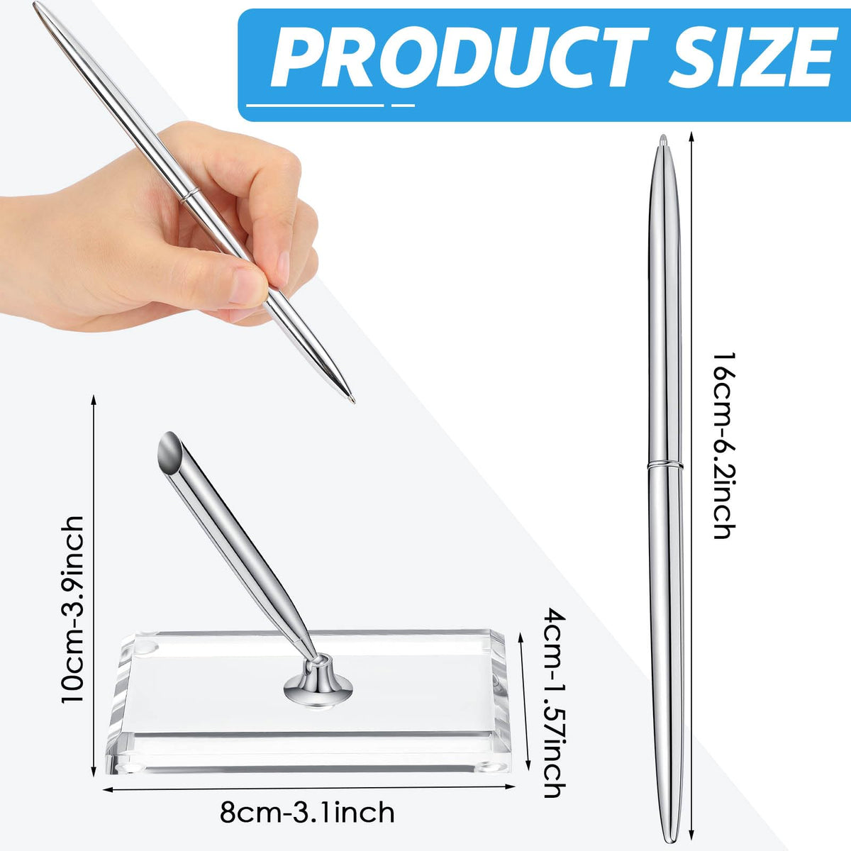 Chinco 2 Sets Silver Guest Pen and Stand, Including 2 Guest Silver Metal Writing Pens with Black