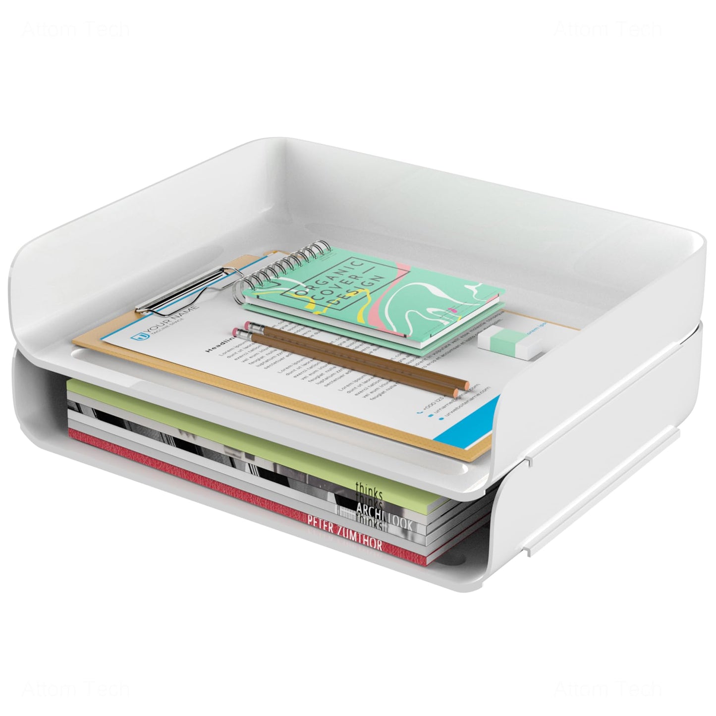 Tomorotec 2 Pack White Stackable Letter Tray, A4 Desk File Organizer Set