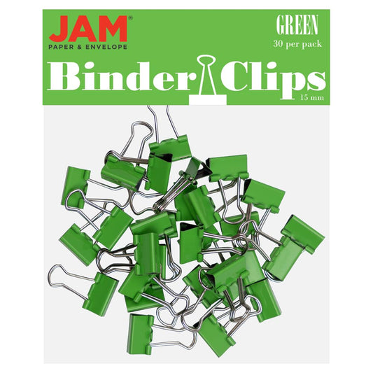 JAM PAPER Colorful Binder Clips - Extra Small - 3/5 Inch (15 mm) - Green Binderclips - 30/Pack