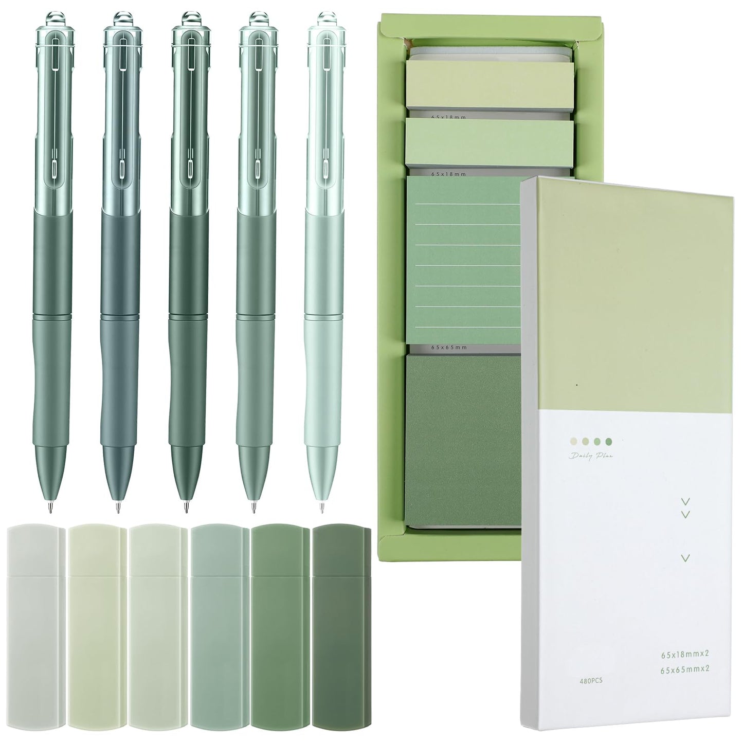 Resurhang 6 Green Pens Set 0.5 mm Fine Point Correction Tape Notes, Green