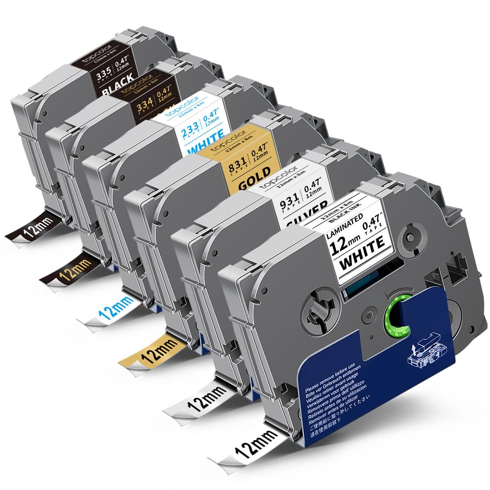 6-Pack Tz Tape 12mm 0.47" Laminated Color Compatible for Brother 12mm Label