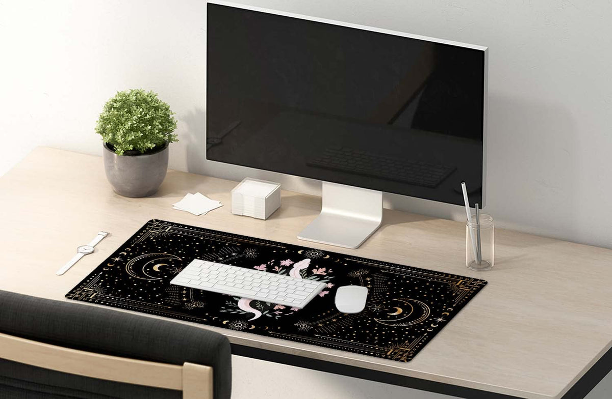 SSOIU Large Mouse Pad, Boho Snake Witch Desk Mat for Desktop, Women Girls Waterproof Gaming