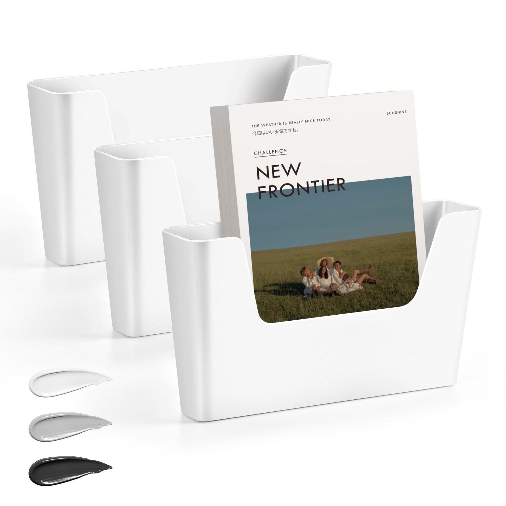 JOMOLA No Drilling File Holder 3 Pack Mail Organizer Wall Mount File Organizer Holder Office Wall