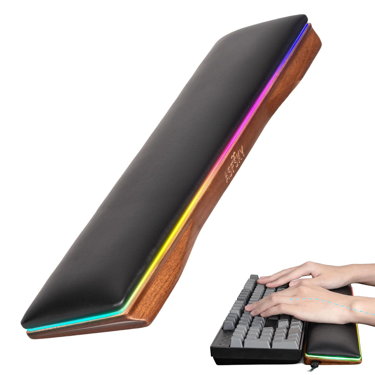 ASFSKY RGB Keyboard Wrist Rest, Wooden Wrist Rest for Computer Keyboards