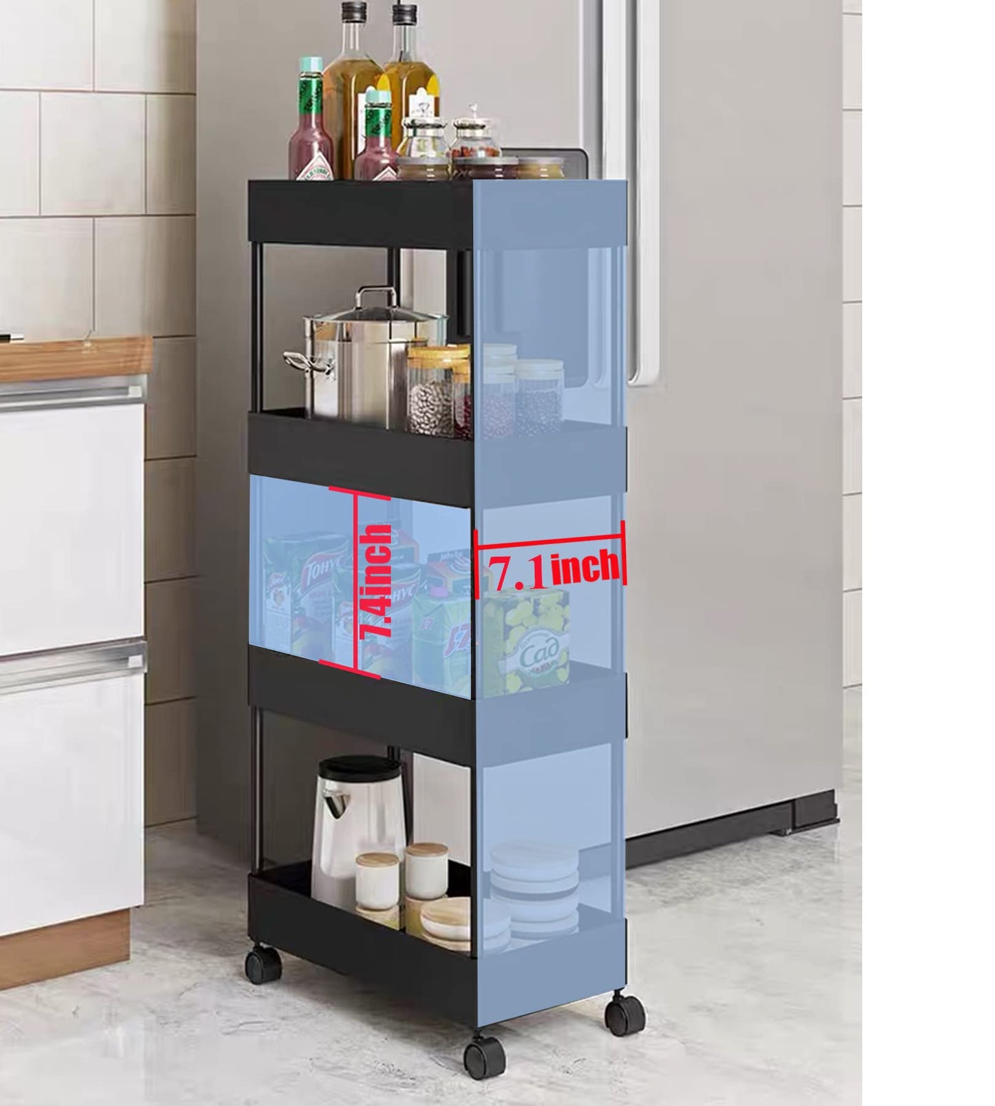 AYVANBER 4 Tier Slim Rolling Utility Kitchen Cart Bathroom Organizer for Narrow Places Multipurpose