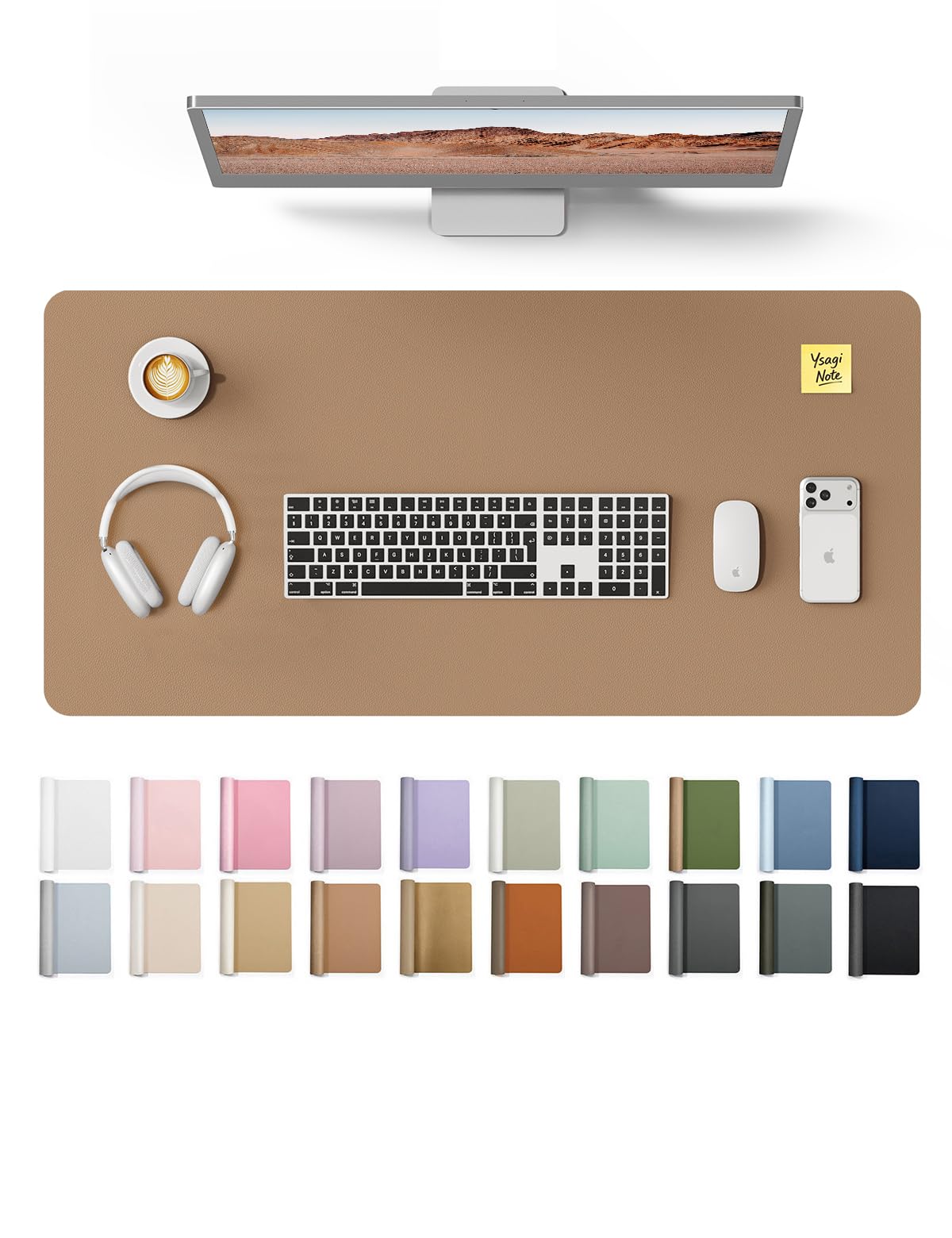 YSAGi Leather Desk Protector, Office Mat, Large Mouse Pad, Non-Slip PU Leather Blotter, Laptop