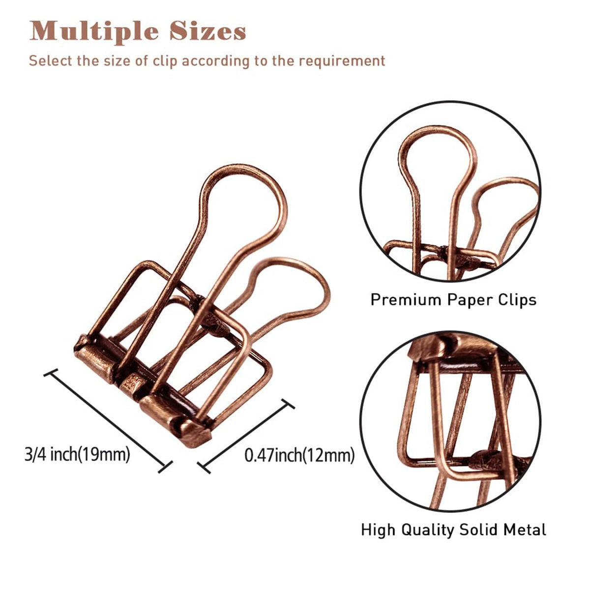 Small Binder Clips, 36 Pack, 3/4 Inch, Standard 19mm, Hollow Out Red Bronze, Capacity 0.31 Inch