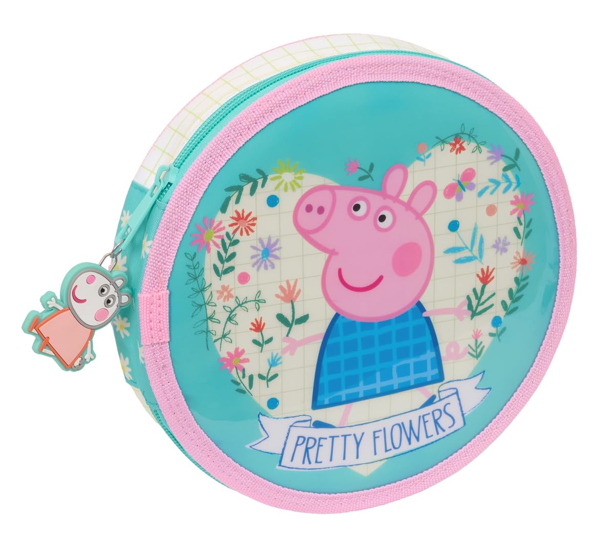 PEPPA PIG PRETTY Flowers Round Pencil Case, 18 Pieces, Easy Cleaning, Pencil Case for Children