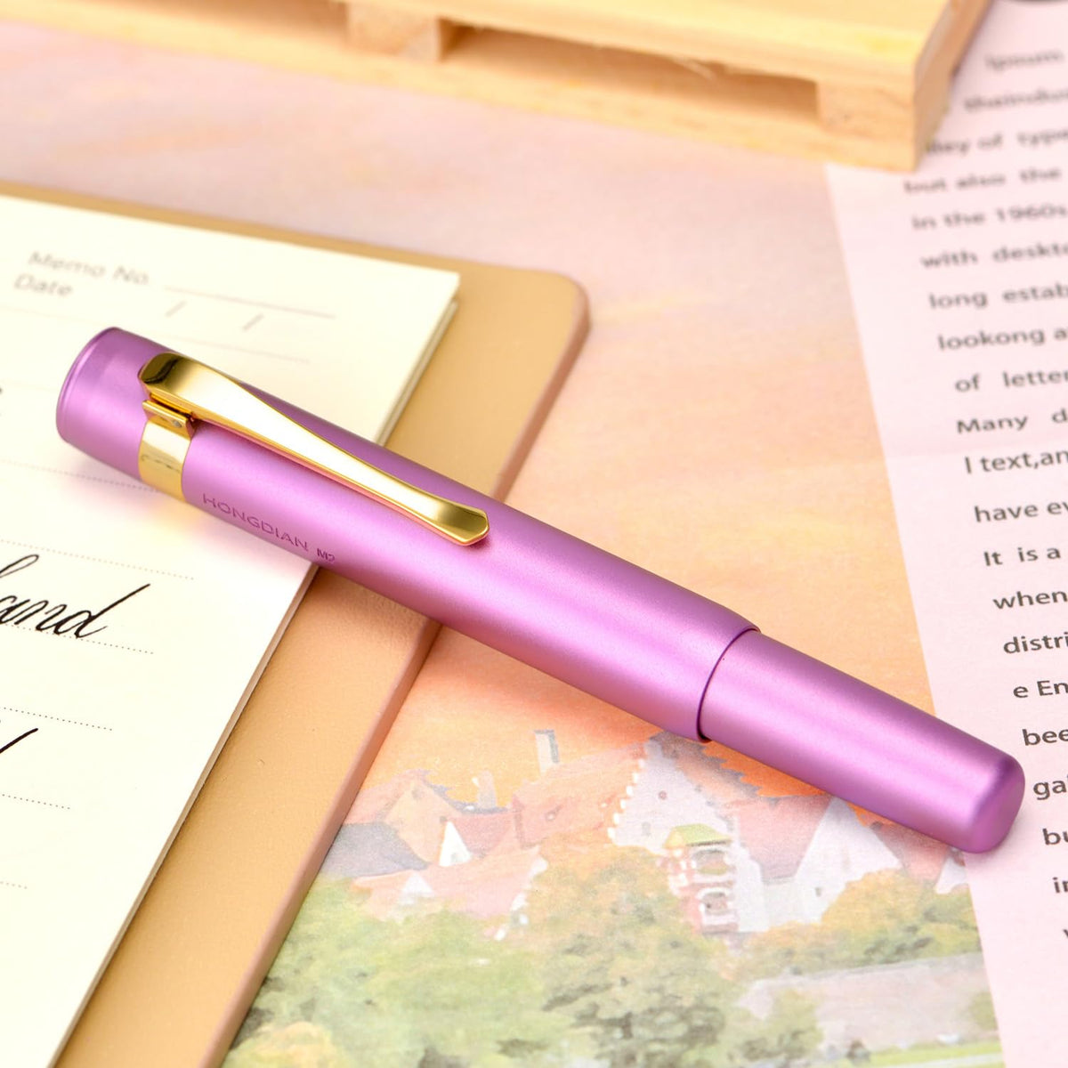 HONG DIAN M2 Black Forest Mini Fountain Pen, Fine Soft Golden Nib & Sleek Shape Aluminium Short