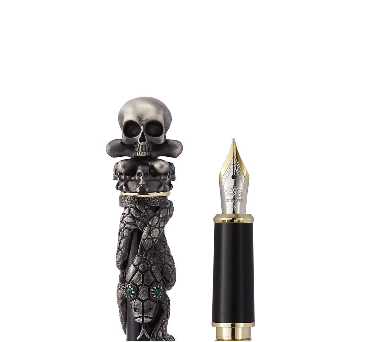 Jinhao Black Snake Fountain Pen Fine Nib with Skull Head Solid Metal