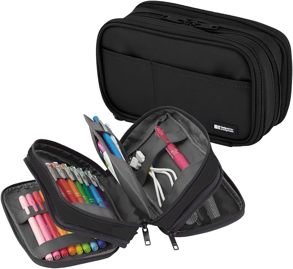 LIHIT LAB Large Capacity Triple Zipper Pencil Case For School Office College, Big Capacity 8