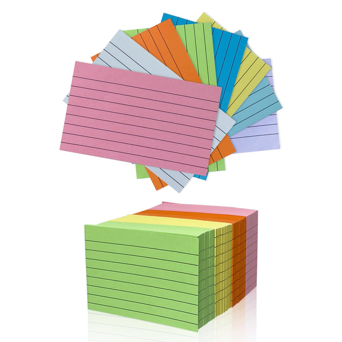 TFLFL Index Paper Cards 3x5 Inch, 1200PCS Flash Cards, Thin Note Cards Paper 8 Colors Ruled Index