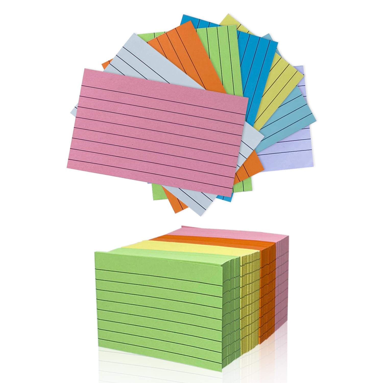 TFLFL Index Paper Cards 3x5 Inch, 1200PCS Flash Cards, Thin Note Cards Paper 8 Colors Ruled Index