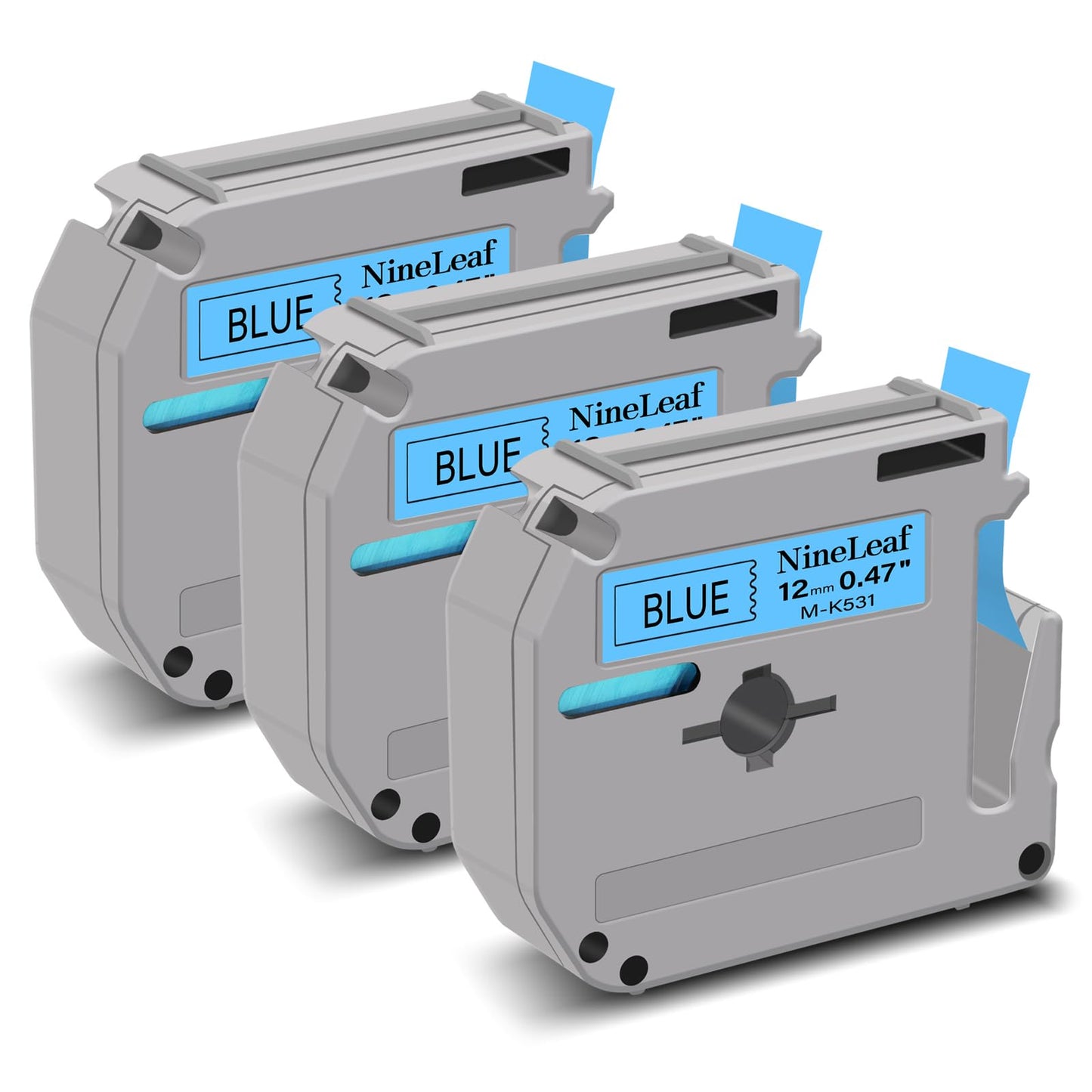 NineLeaf 3 Pack Compatible for Brother P-Touch M Label Tape MK531 M-K531 M531 Black on Blue 1/2"