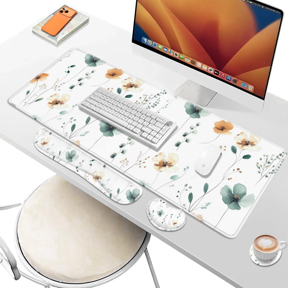 Desk Pad and Keyboard Wrist Rest, Large Mouse Pad + Keyboard Pad+Mouse Wrist Support, Non-Slip Desk