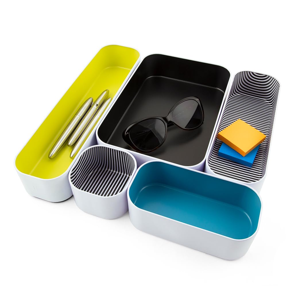 Three by Three Seattle Metal Drawer Organizer Tray Set, 5-Pc, 2" (Assorted)