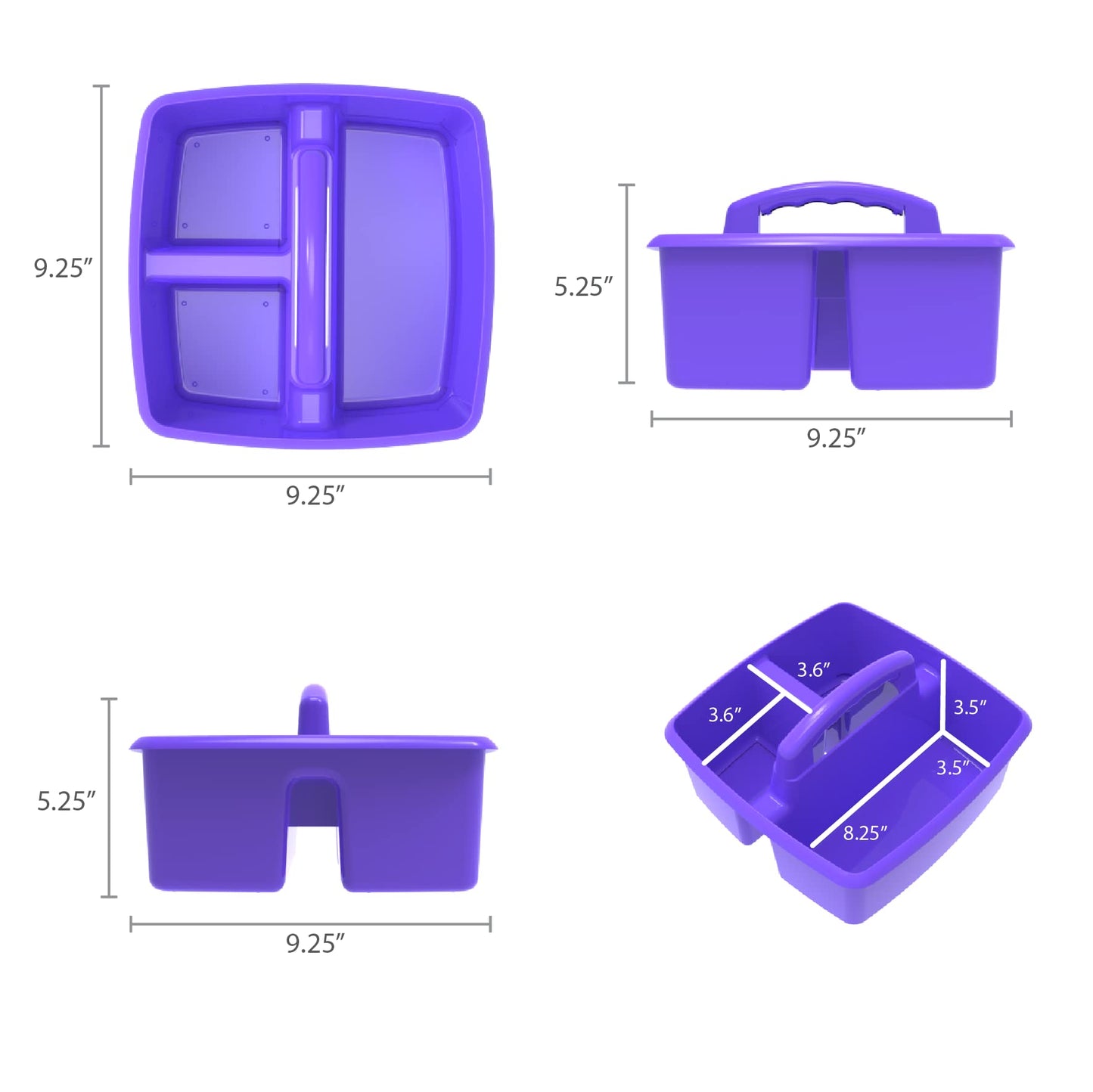 Storex 3-Compartment Small Caddy – Multipurpose Classroom Organizer with Handle, Purple, 5-Pack