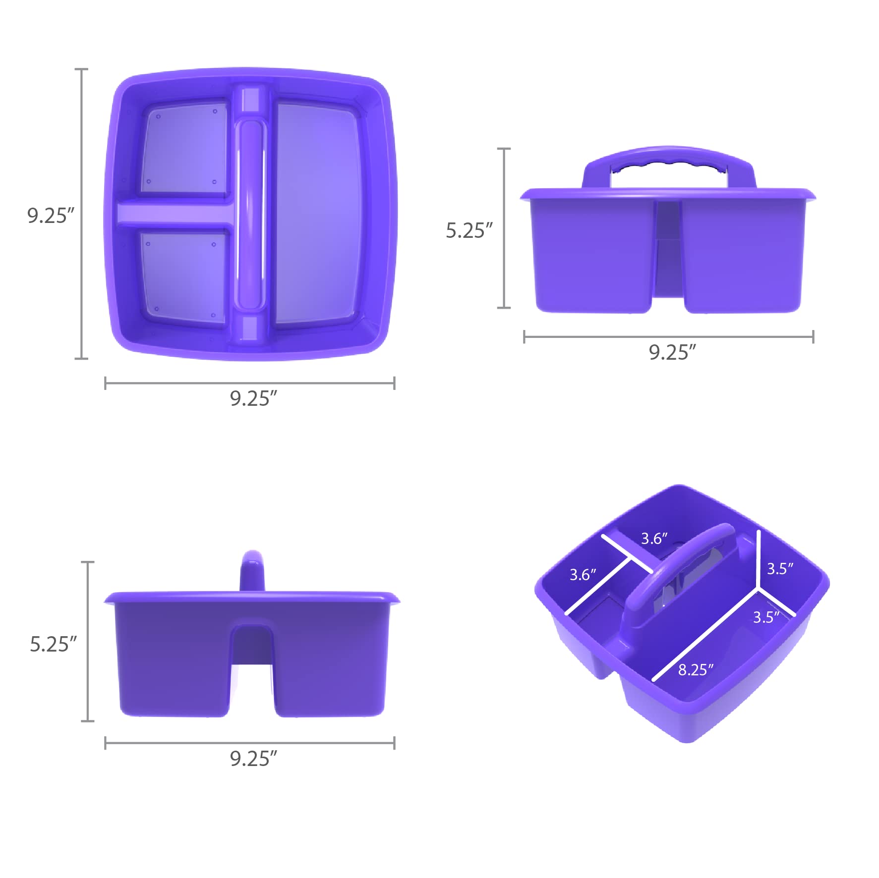 Storex 3-Compartment Small Caddy – Multipurpose Classroom Organizer with Handle, Purple, 5-Pack