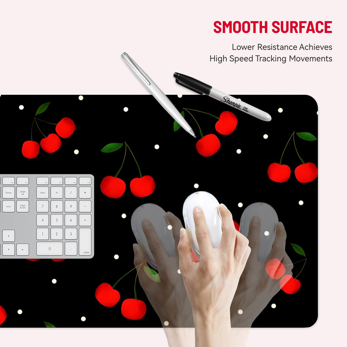 Stanoha Cute Desk Mat for Keyboard Desktop Extra Large Mouse Pad, Cherry