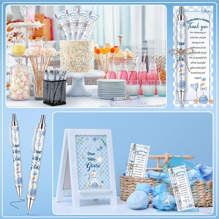 EYNDYN 145 Pieces Silly Goose Baby Shower Favors for Guest Goose Ballpoint Pens and Keychains Gifts