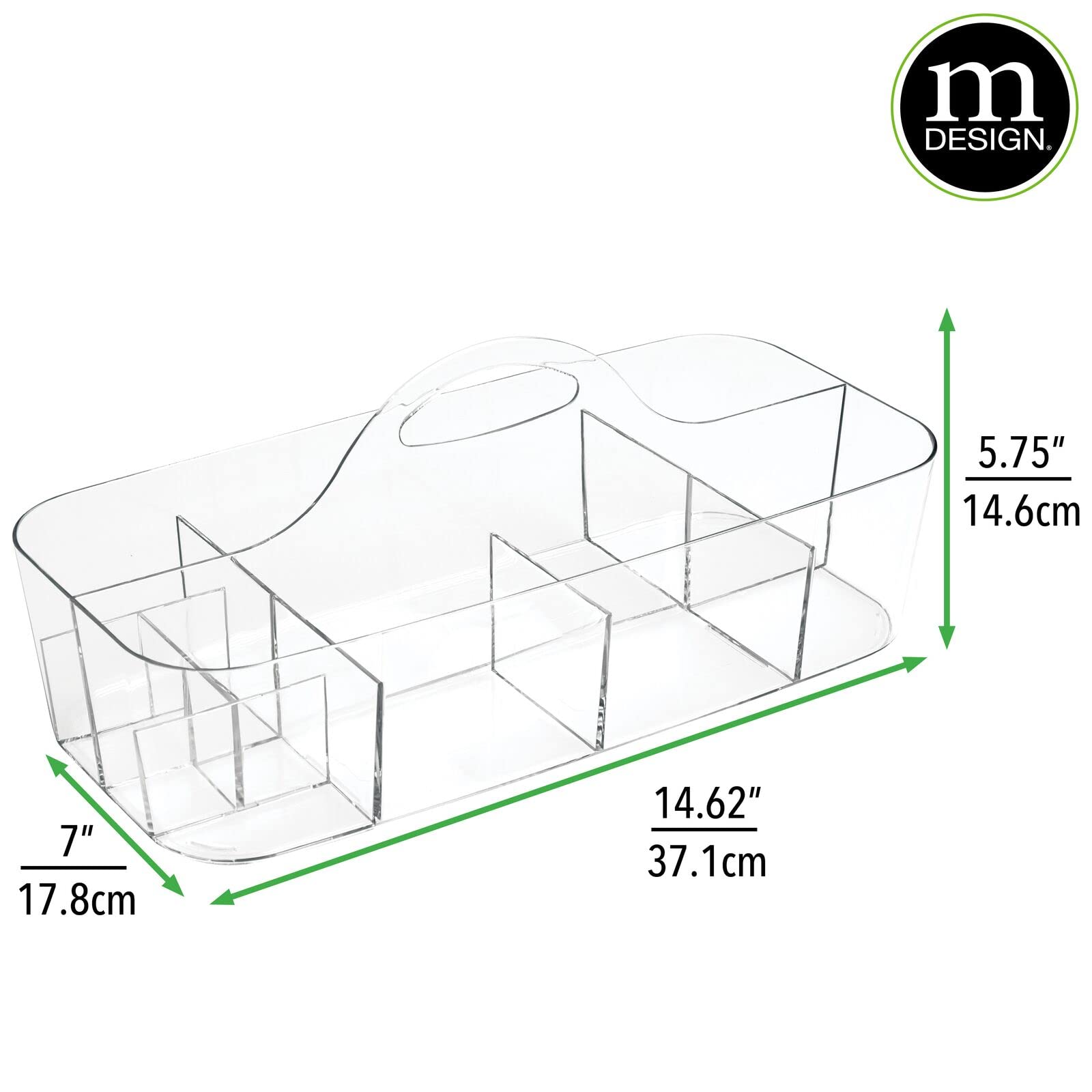 mDesign Plastic Divided Art and Craft Storage Organizer Caddy Tote Bin with Handle for Home Office
