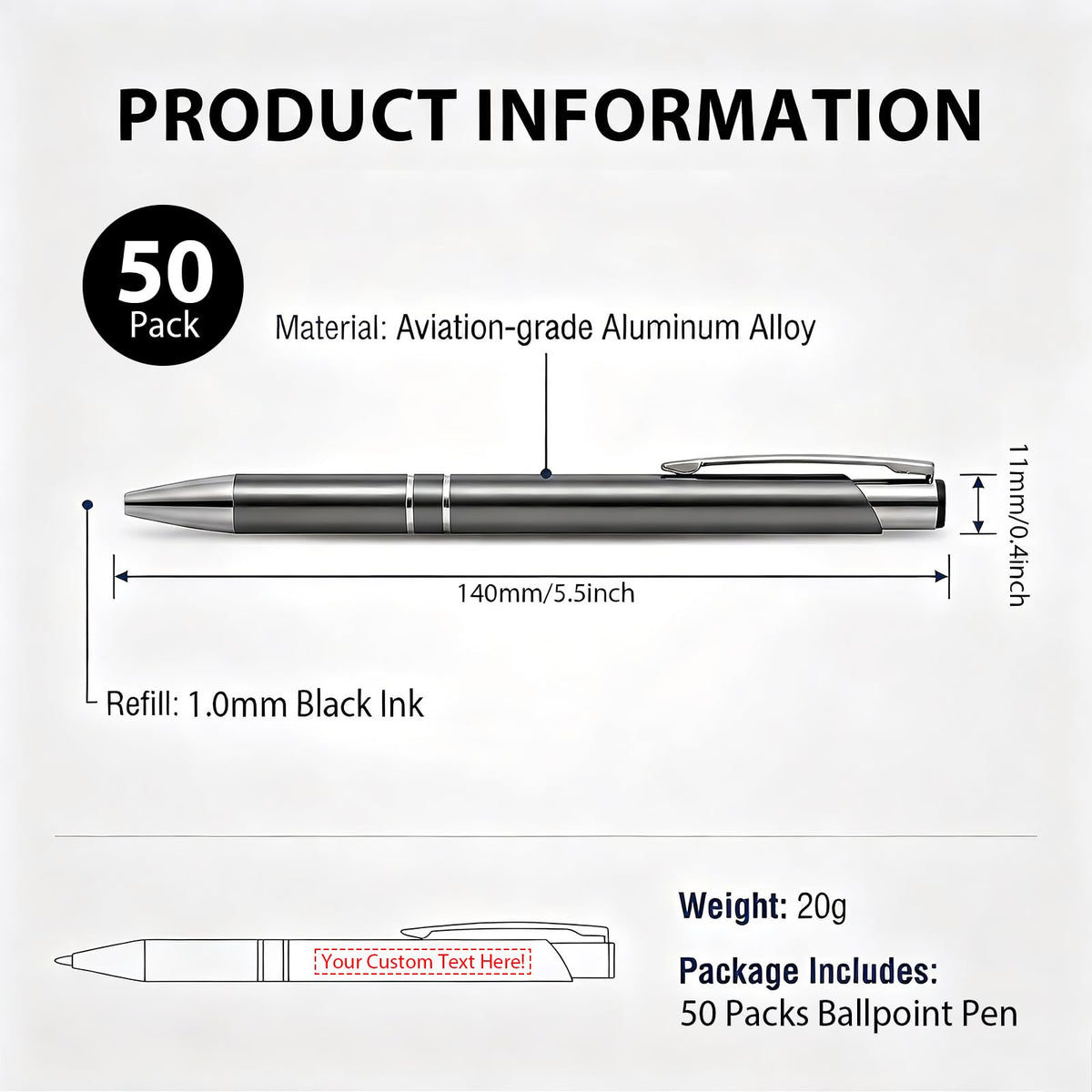 Engraved Retractable Pen for Business and Corporate Gifts 50-Pack