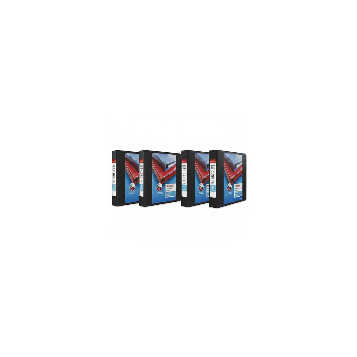 Staples Heavy Duty 1 1/2" 3-Ring View Binder, D-Ring, Black, 4/Pack